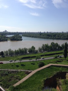 The muddy waters of Sava meeting the clear waters of Danube.